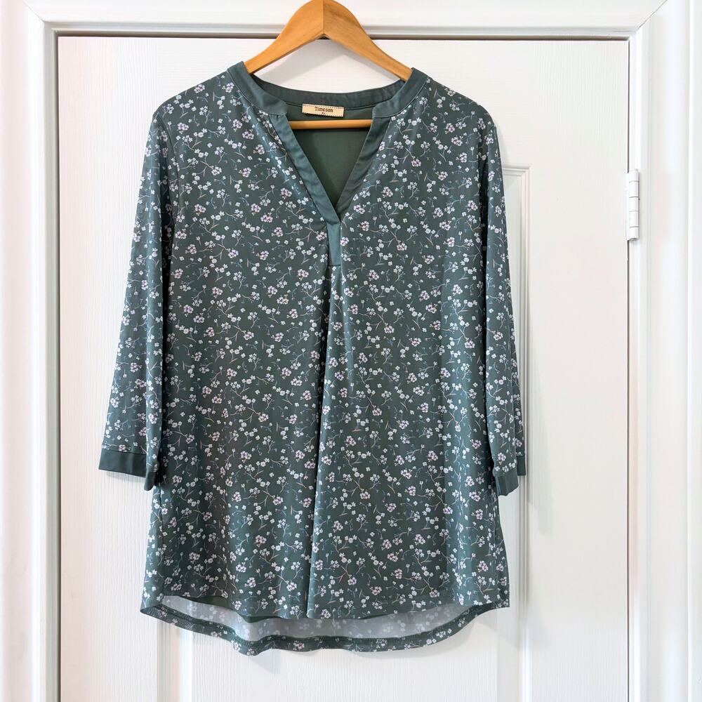 Timeson 3/4 Length Floral Blouse | Floral Sage Green - XL